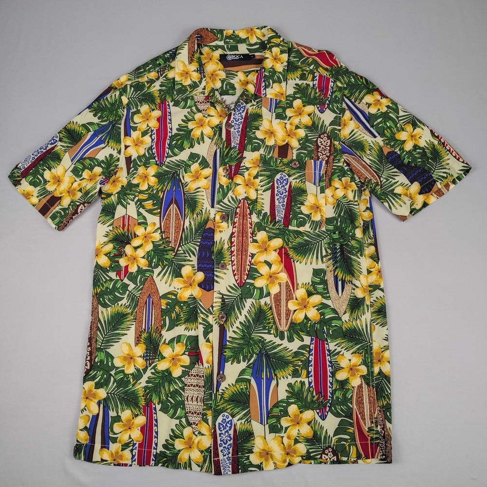 Runs Small - Boca Classics Hawaiian Shirt Men XL Rayon Surfboard Floral Aloha